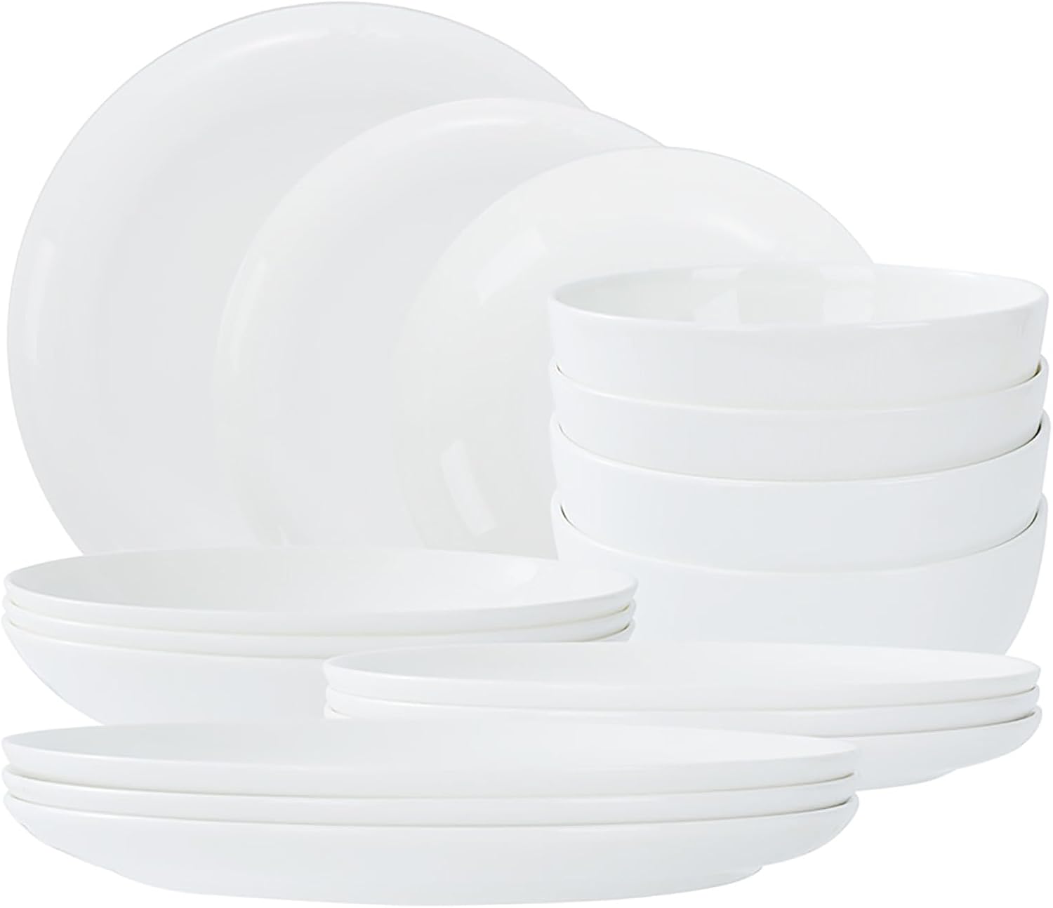Lily Bone China Dinnerware Set, 16 Pieces, Service For 4, White Plates, Dishes, Bowls Set, Microwave And Dishwasher Safe