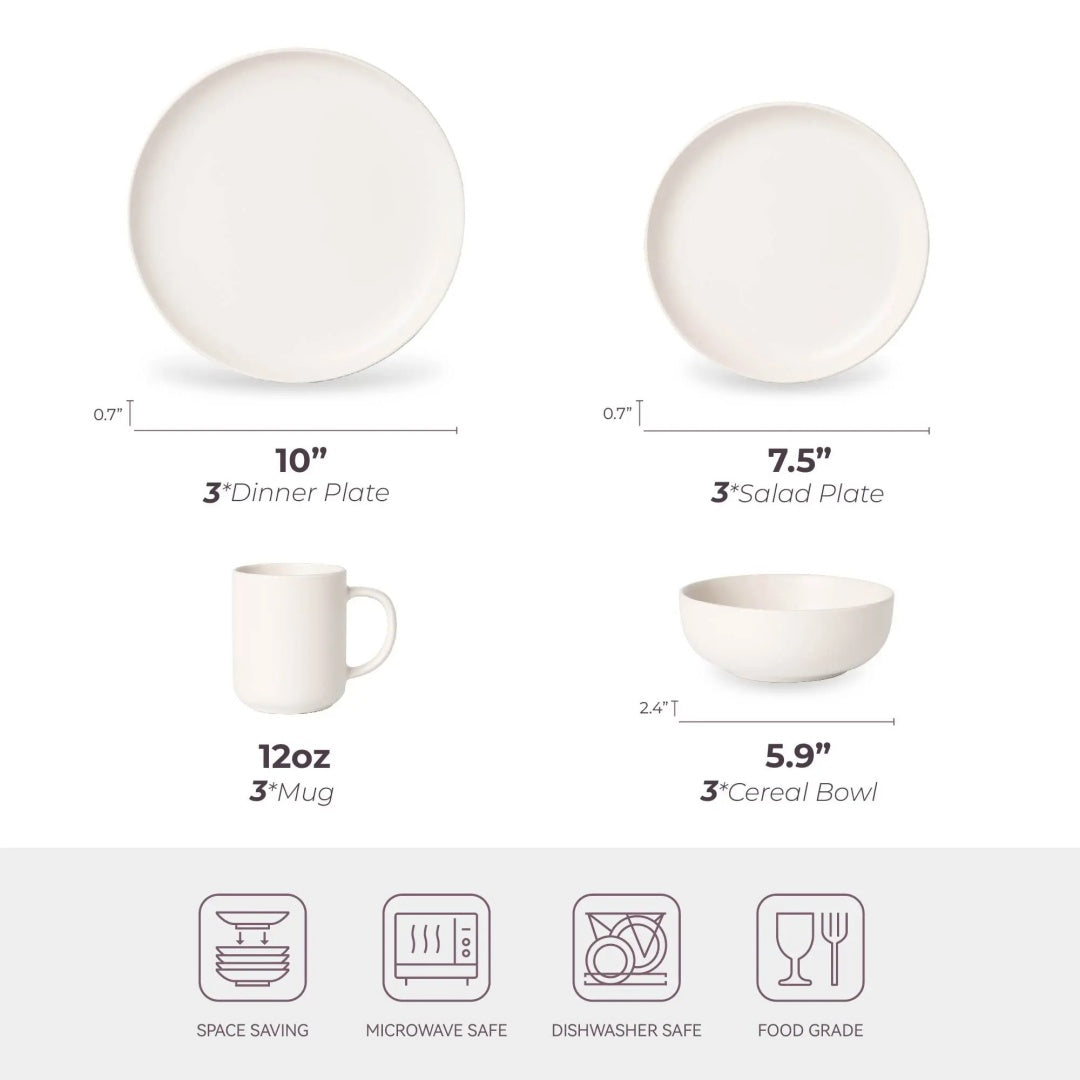 12-Piece Stoneware Dinnerware Sets With Mugs  Microwave  Dishwasher Safe  Non-Toxic Dinner Plates Bowls Set  Stackable Matte Glaze Kitchenware For 3