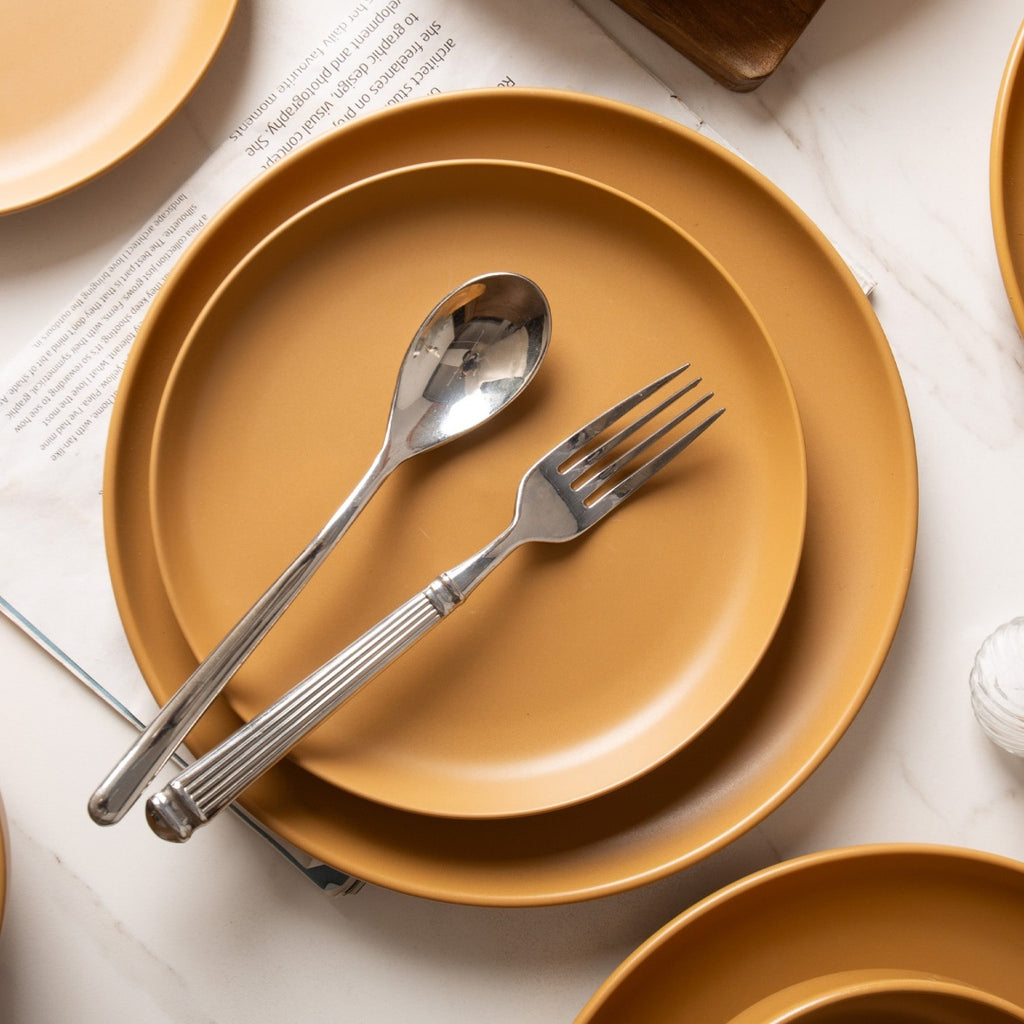 12-Piece Stoneware Dinner Plates Bowls Sets   Microwave & Dishwasher Safe   Non-Toxic Dinner Plates Bowls Set   Stackable Matte Glaze Kitchenware For 4