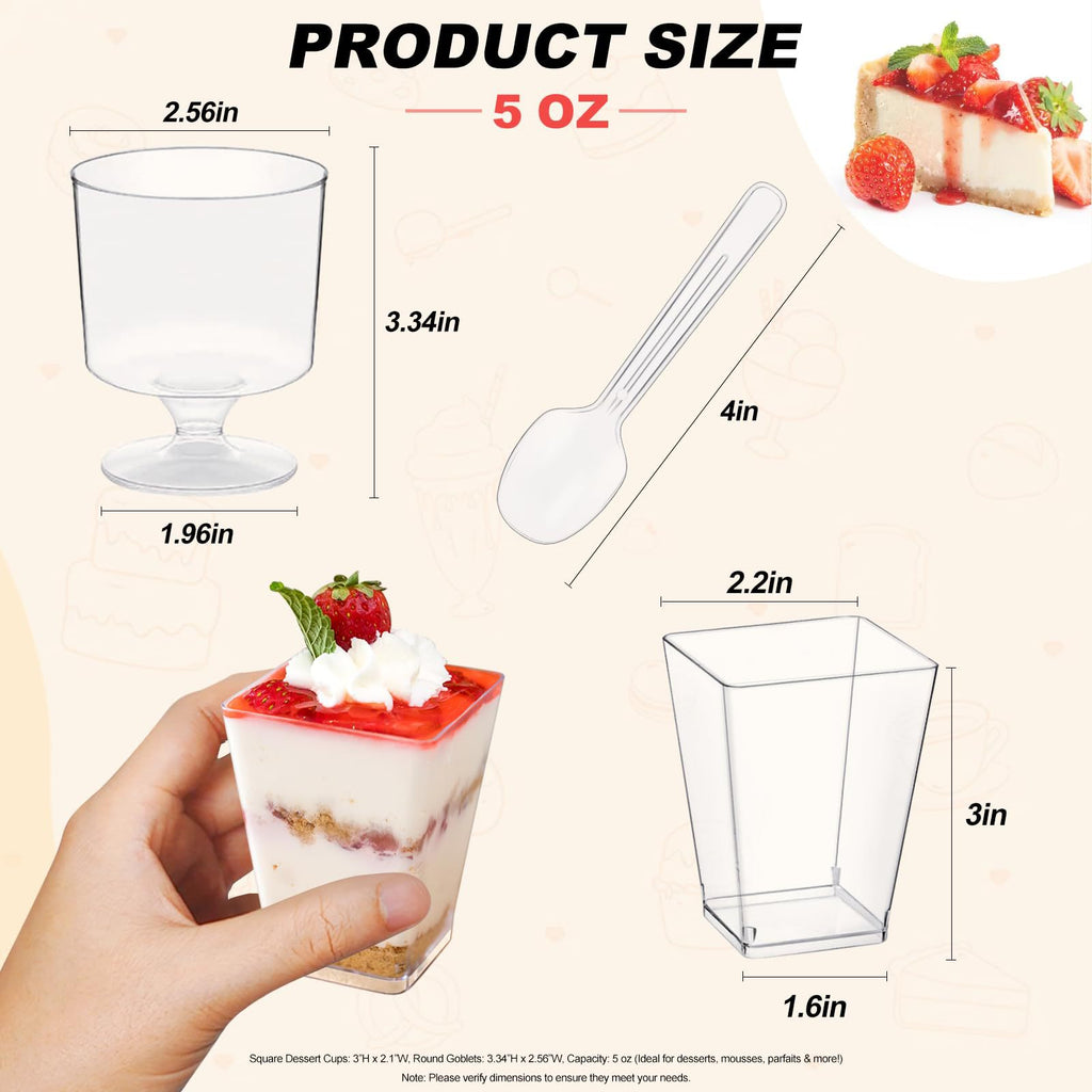 Square Mousse Cups Round Stemmed Disposable Plastic