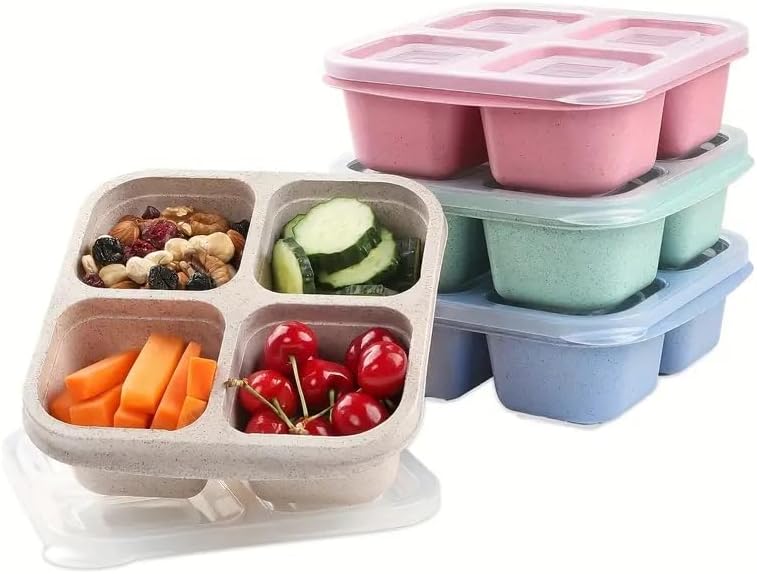 1PC Snack Containers, Divided Bento Lunch Snack Box With Transparent Lids, Reusable Meal Snack Containers For Adults 4 Compartment Food Storage Containers For People Work Travel.
