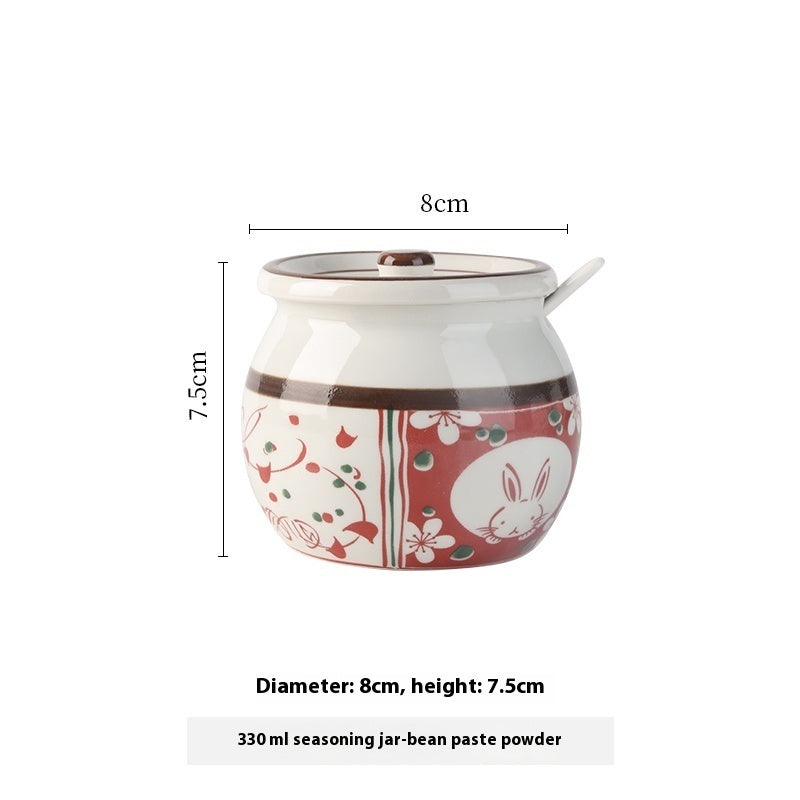 Lard Jar High Temperature Resistance Ceramic With Cover Spoon Seasoning Containers