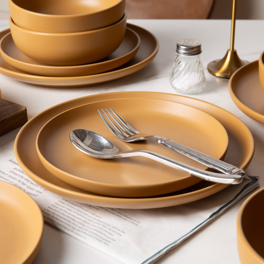 12-Piece Stoneware Dinner Plates Bowls Sets   Microwave & Dishwasher Safe   Non-Toxic Dinner Plates Bowls Set   Stackable Matte Glaze Kitchenware For 4