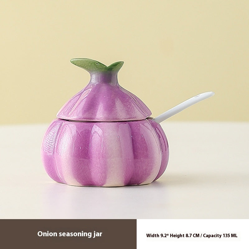 Ceramic Onion Seasoning Containers Household Kitchen With Cover Spoon