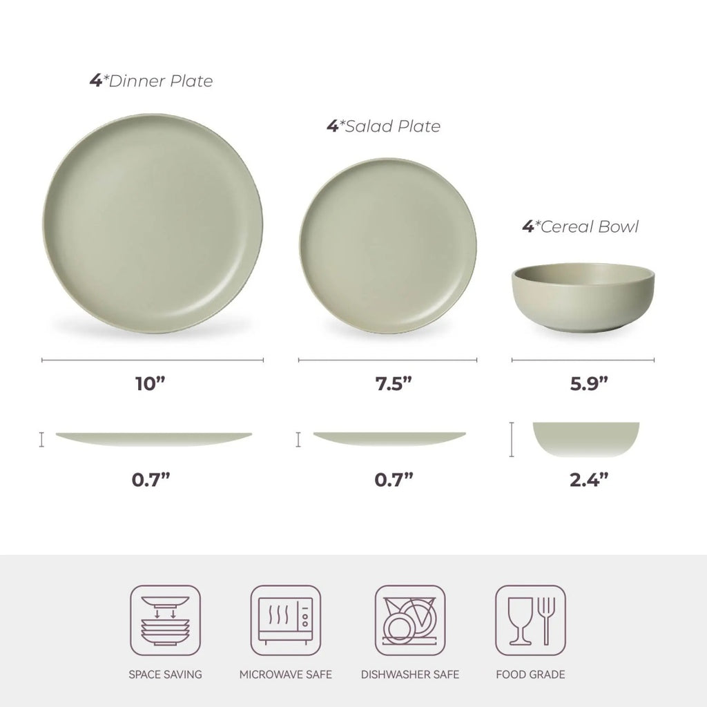 12-Piece Stoneware Dinner Plates Bowls Sets  Microwave  Dishwasher Safe  Non-Toxic Dinner Plates Bowls Set  Stackable Matte Glaze Kitchenware For 4