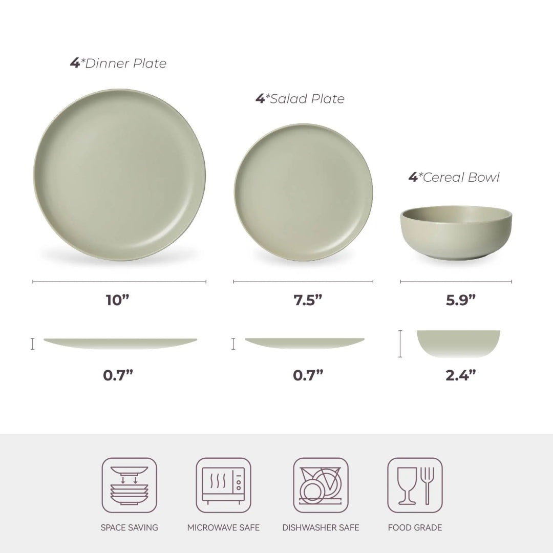 12-Piece Stoneware Dinner Plates Bowls Sets  Microwave  Dishwasher Safe  Non-Toxic Dinner Plates Bowls Set  Stackable Matte Glaze Kitchenware For 4