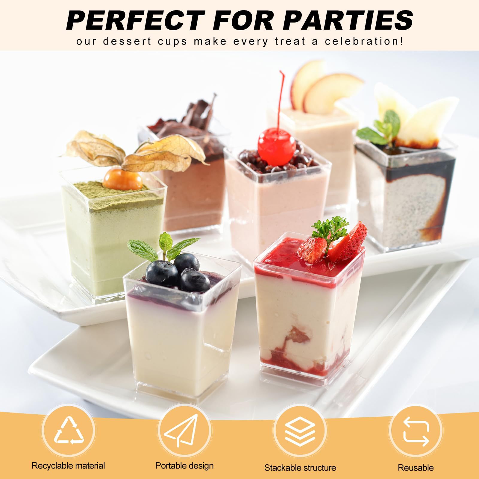 Square Mousse Cups Round Stemmed Disposable Plastic