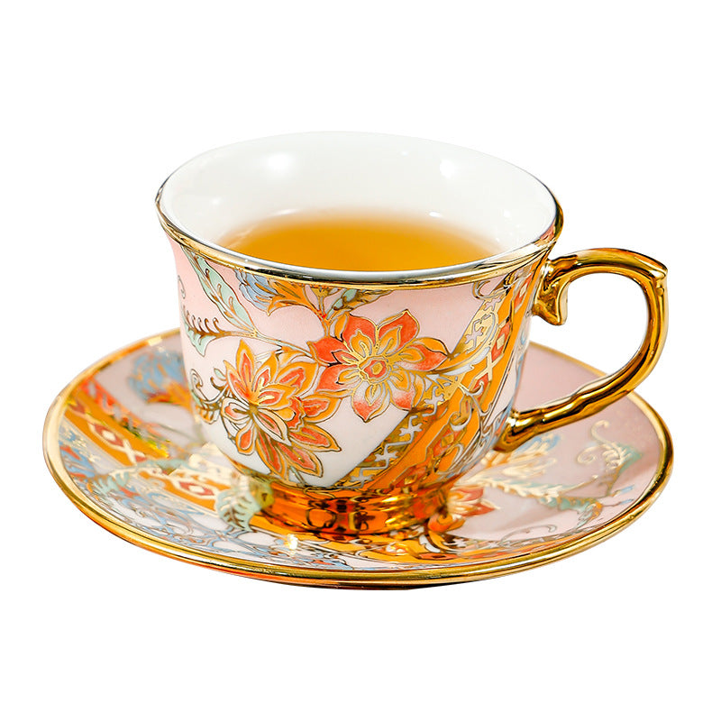 Luxury Coffee Cup Set Gold-Rimmed Ceramic Milk Tea Cups Hotel-Style American Coffee Cups With Saucers
