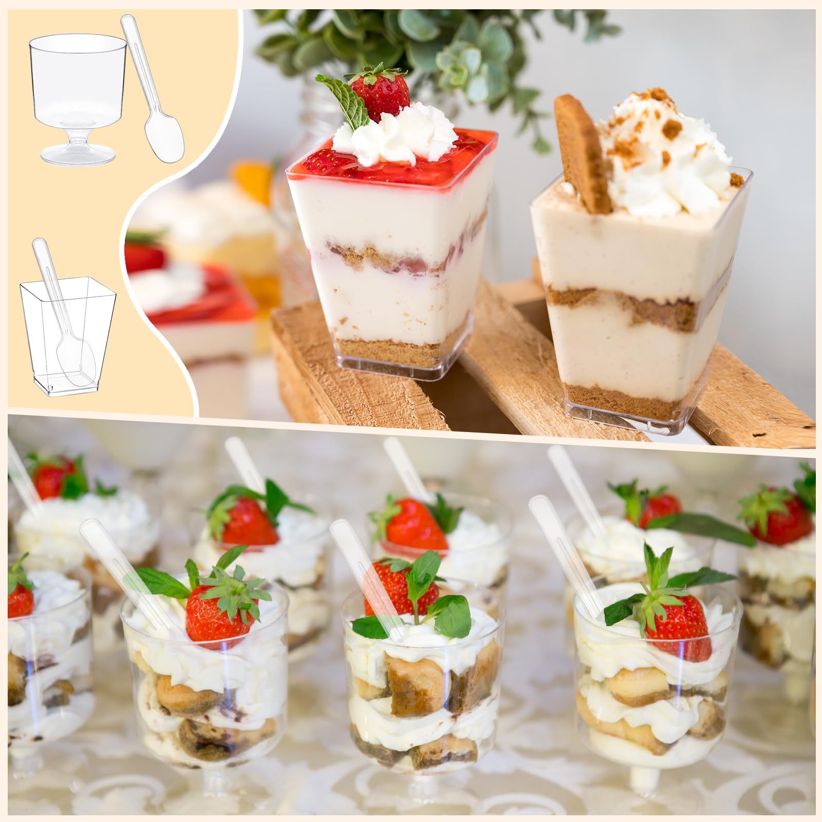 Square Mousse Cups Round Stemmed Disposable Plastic