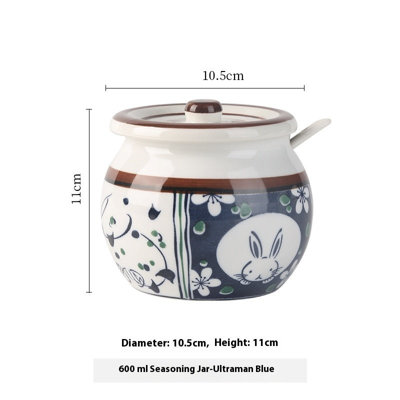 Lard Jar High Temperature Resistance Ceramic With Cover Spoon Seasoning Containers