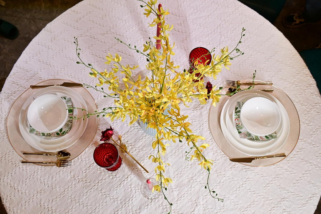 Jasmine Bone China Dinnerware Set, 16 Pieces, Service For 4, White Plates, Dishes, Bowls Set, Microwave And Dishwasher Safe