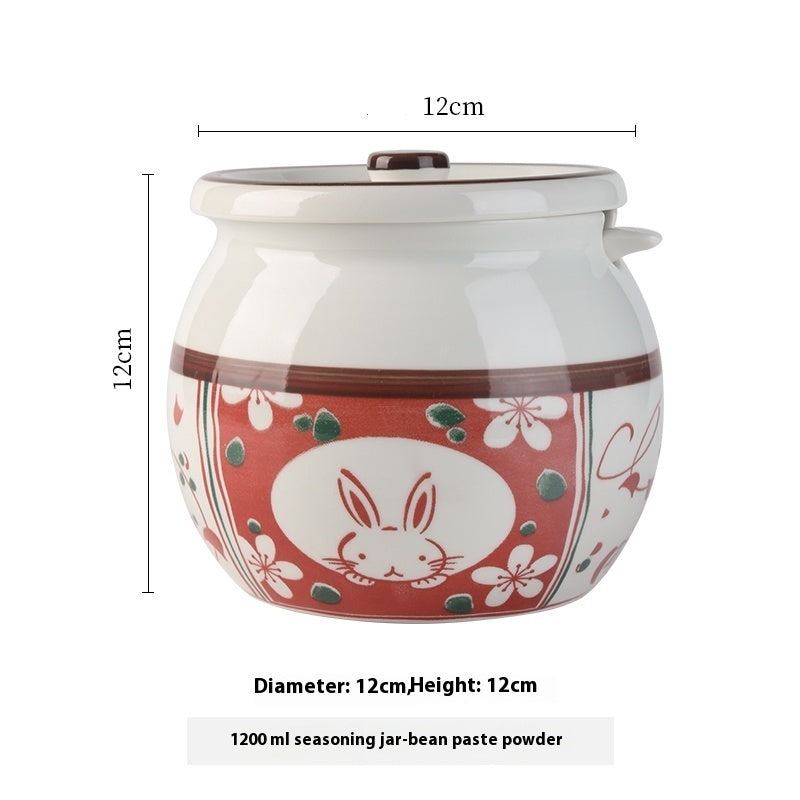 Lard Jar High Temperature Resistance Ceramic With Cover Spoon Seasoning Containers