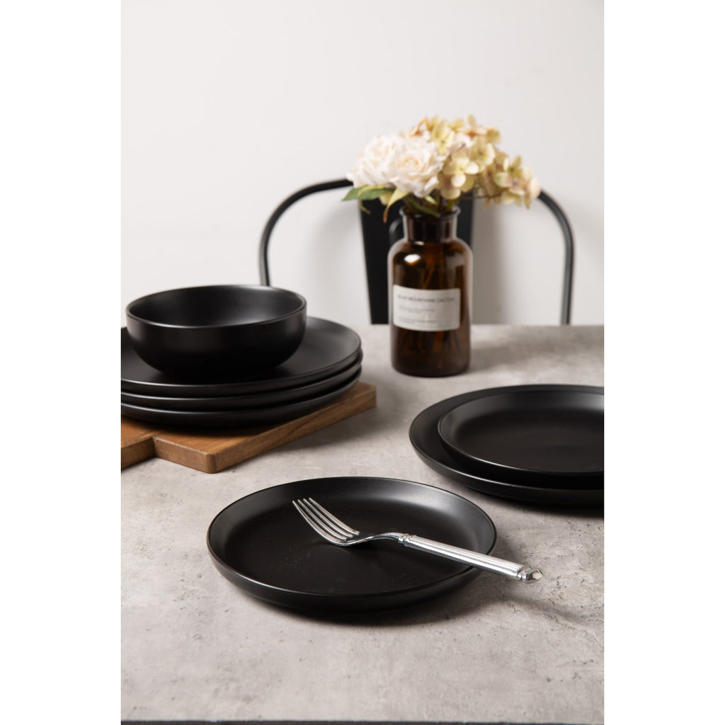 12-Piece Stoneware Dinner Plates Bowls Sets  Microwave & Dishwasher Safe   Non-Toxic Dinner Plates Bowls Set   Stackable Matte Glaze Kitchenware For 4