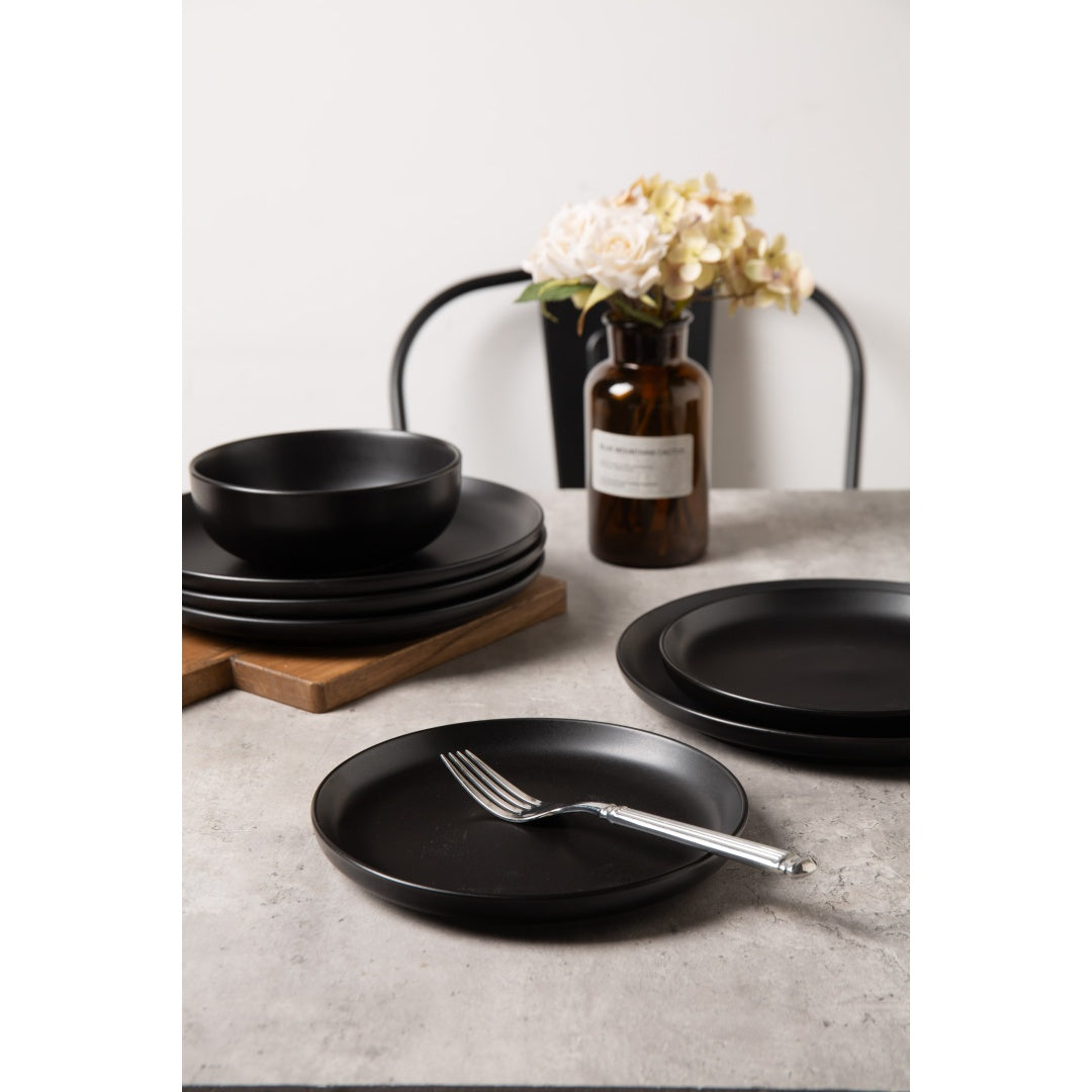 12-Piece Stoneware Dinner Plates Bowls Sets  Microwave & Dishwasher Safe   Non-Toxic Dinner Plates Bowls Set   Stackable Matte Glaze Kitchenware For 4