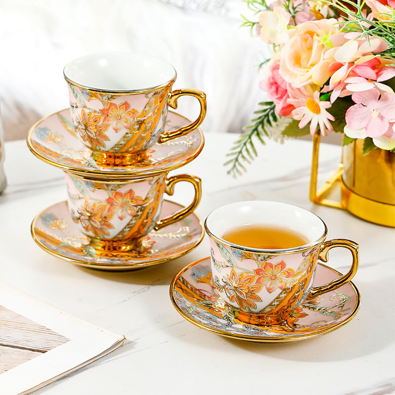 Luxury Coffee Cup Set Gold-Rimmed Ceramic Milk Tea Cups Hotel-Style American Coffee Cups With Saucers