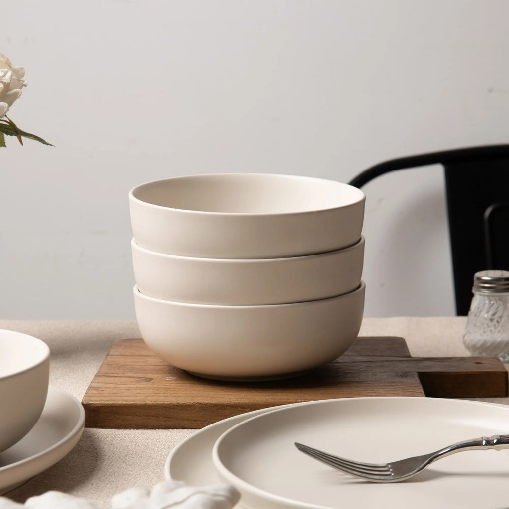 12-Piece Stoneware Dinnerware Sets With Mugs  Microwave  Dishwasher Safe  Non-Toxic Dinner Plates Bowls Set  Stackable Matte Glaze Kitchenware For 3