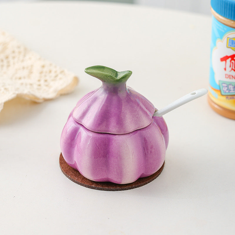 Ceramic Onion Seasoning Containers Household Kitchen With Cover Spoon