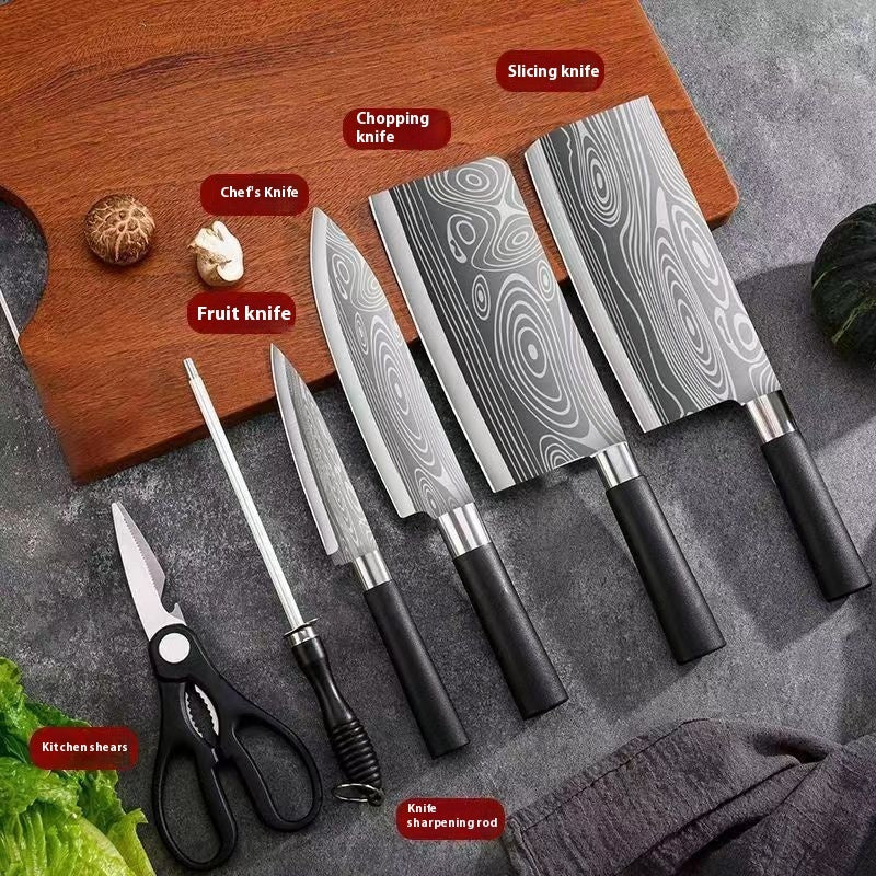 Household Kitchen Knife Suit Laser Pattern Stainless Steel Kitchen Knives