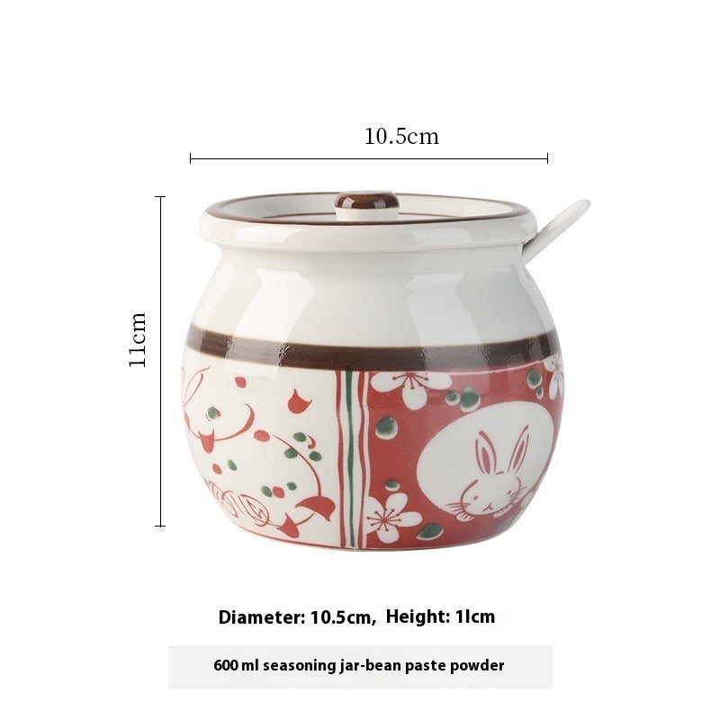 Lard Jar High Temperature Resistance Ceramic With Cover Spoon Seasoning Containers