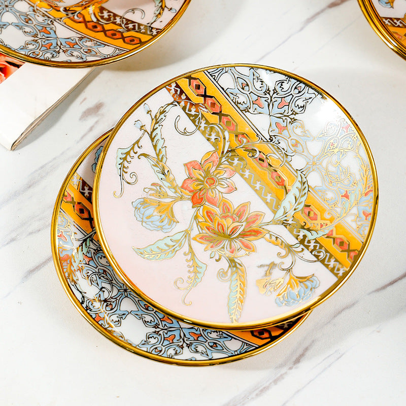 Luxury Coffee Cup Set Gold-Rimmed Ceramic Milk Tea Cups Hotel-Style American Coffee Cups With Saucers