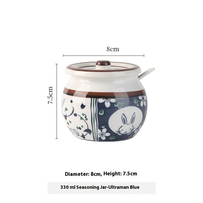 Lard Jar High Temperature Resistance Ceramic With Cover Spoon Seasoning Containers