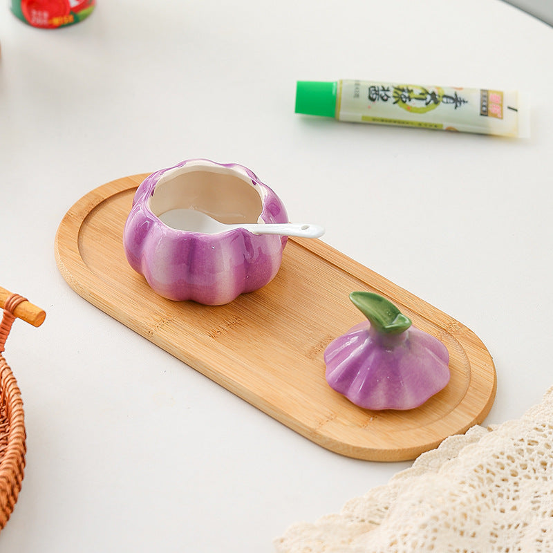 Ceramic Onion Seasoning Containers Household Kitchen With Cover Spoon