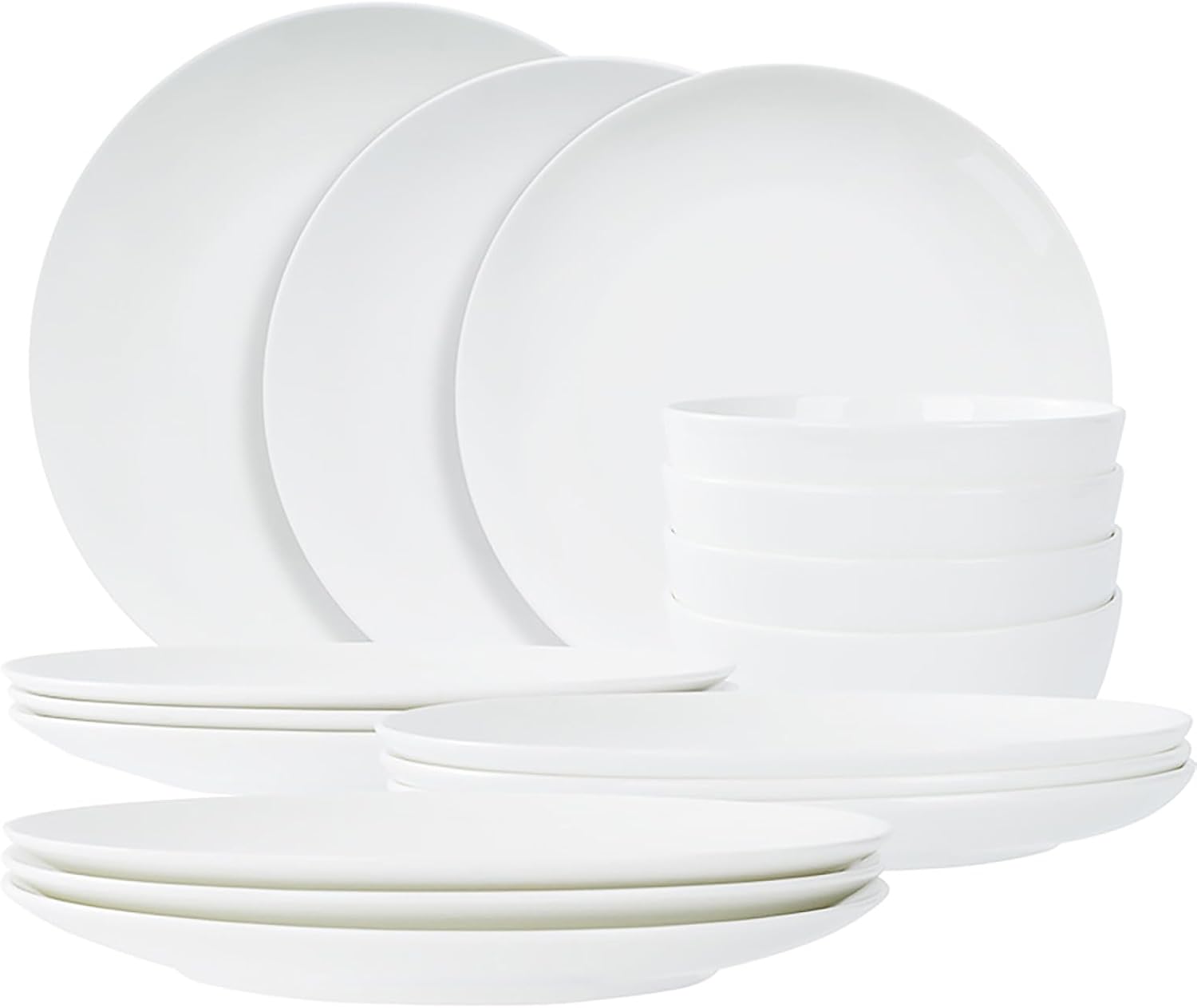 Jasmine Bone China Dinnerware Set, 16 Pieces, Service For 4, White Plates, Dishes, Bowls Set, Microwave And Dishwasher Safe